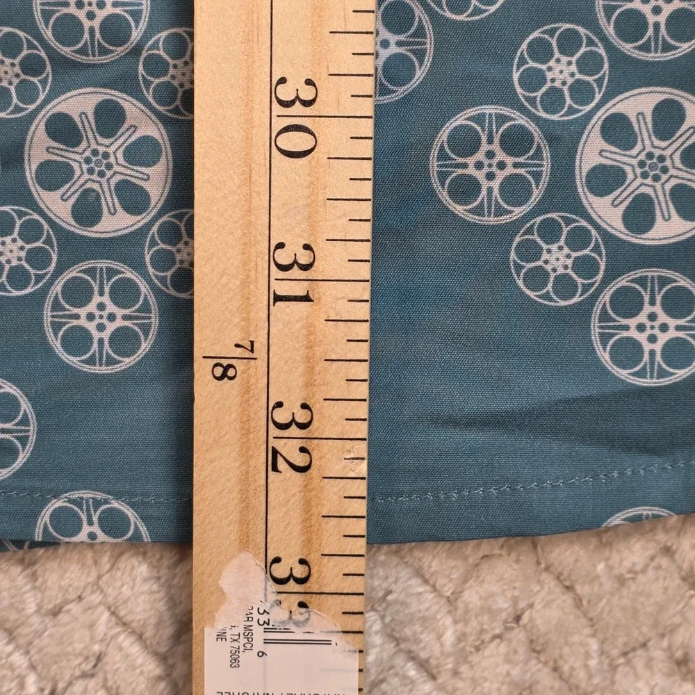 William Murray Golf Mens XXL Blue Movie Film Reel Print Short Sleeve Button Down